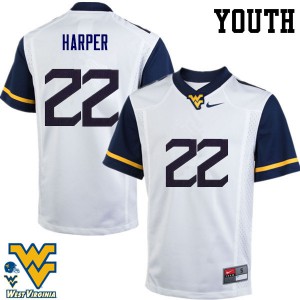Youth West Virginia Mountaineers #22 Jarrod Harper White Stitched Jerseys 401914-127