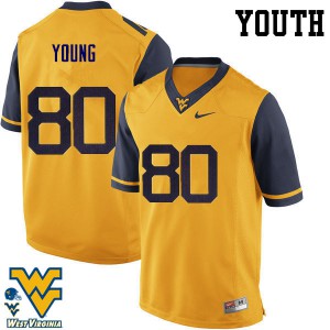 Youth West Virginia University #80 Jonn Young Gold University Jerseys 460991-651