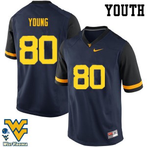 Youth WVU #80 Jonn Young Navy NCAA Jerseys 947462-820