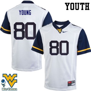 Youth West Virginia University #80 Jonn Young White High School Jersey 838181-849