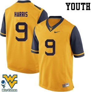Youth West Virginia #9 Major Harris Gold Football Jersey 237770-109