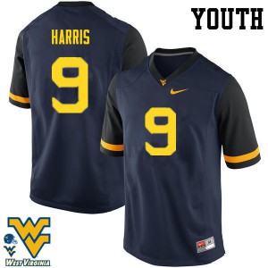 Youth West Virginia #9 Major Harris Navy Stitched Jersey 548299-748