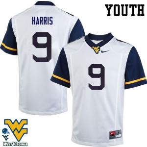 Youth West Virginia #9 Major Harris White Football Jersey 226282-504
