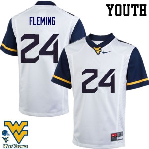 Youth West Virginia University #24 Maurice Fleming White Embroidery Jersey 192795-147