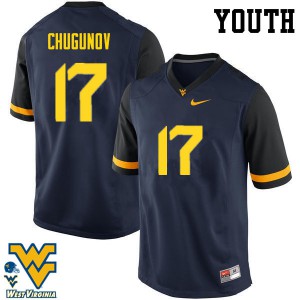 Youth West Virginia University #17 Mitch Chugunov Navy Stitch Jerseys 920100-219