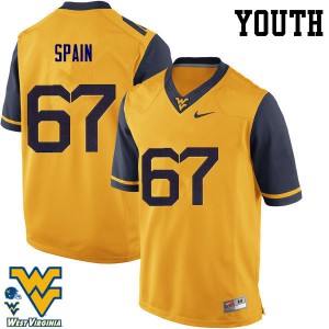 Youth West Virginia University #67 Quinton Spain Gold Embroidery Jersey 967716-246