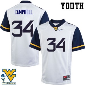 Youth WVU #34 Shea Campbell White Official Jerseys 867672-623