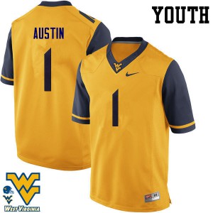 Youth West Virginia University #1 Tavon Austin Gold Embroidery Jerseys 121814-106