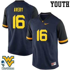 Youth West Virginia #16 Toyous Avery Navy University Jerseys 569500-720