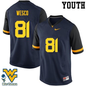 Youth WVU #81 Trevon Wesco Navy Stitch Jerseys 523703-554