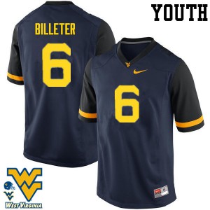 Youth WVU #6 Will Billeter Navy Stitched Jersey 373829-539