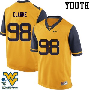 Youth West Virginia Mountaineers #98 Will Clarke Gold Embroidery Jersey 559250-567
