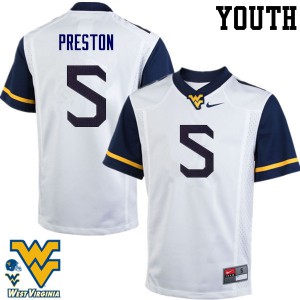 Youth WVU #5 Xavier Preston White Football Jersey 251751-352