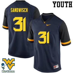 Youth West Virginia #31 Zach Sandwisch Navy Stitched Jersey 801956-491