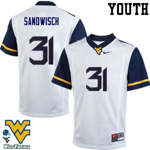 Youth West Virginia University #31 Zach Sandwisch White Player Jersey 791765-172